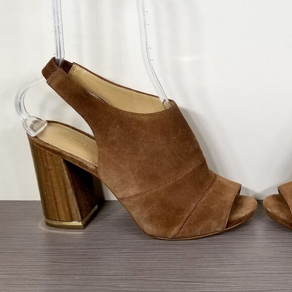 Michael Kors Peep Toe Slingback Heels, Brown Suede, Womens Size 9.5 M - Picture 7 of 11